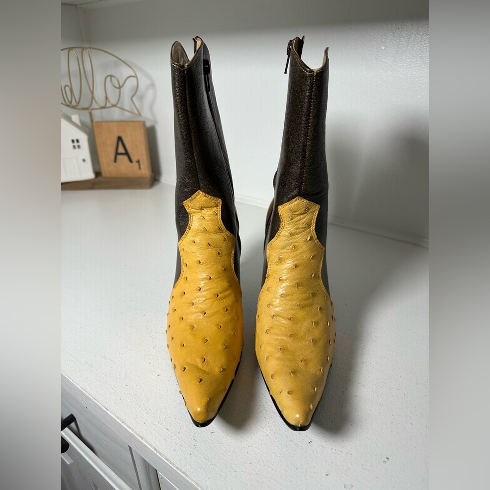 Marco Collucci Ostrich Skin Western Boots w/ Belt Women’s 9.5 Rare Vintage Set - Picture 2 of 11